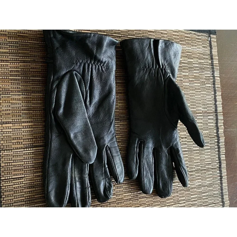 Vintage Womens Dark Brown Leather Gloves With Knotted Detail Size 7/ S India EUC